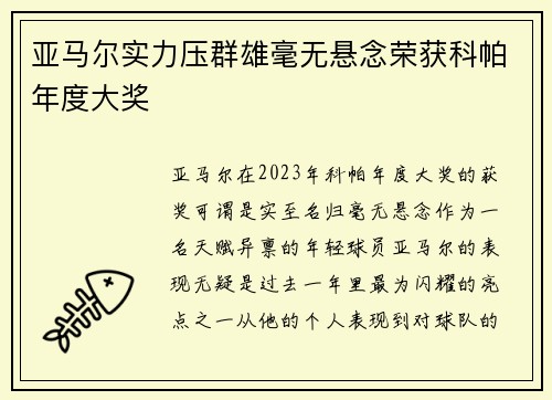 亚马尔实力压群雄毫无悬念荣获科帕年度大奖